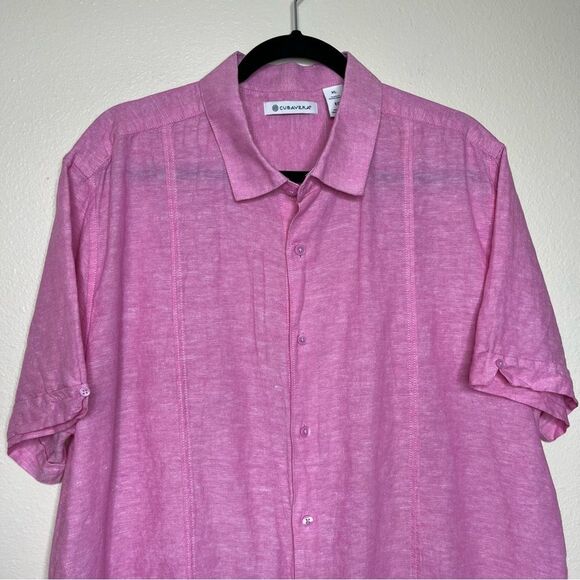 Cubavera Linen Blend Pink Panel Shirt Short Sleeve Button Front Men Size XL - Picture 4 of 13